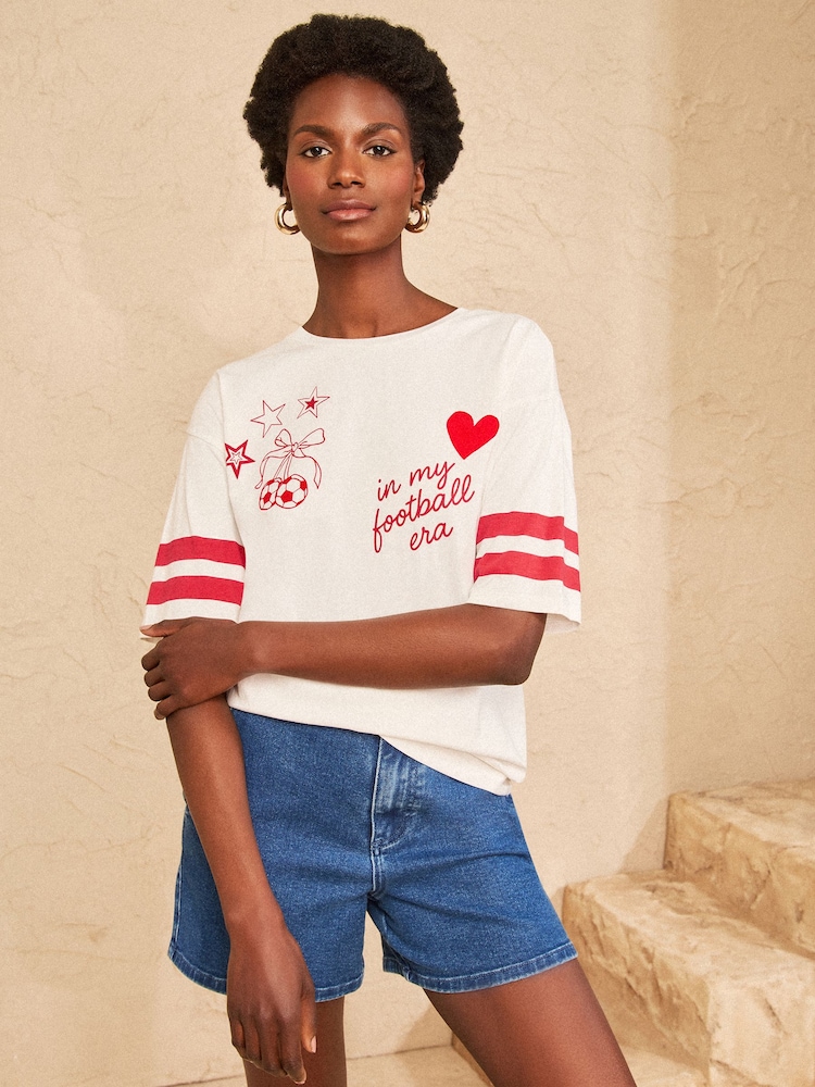 Love & Roses Ivory Football Slogan Printed Crew Neck Boxy T-Shirt - Image 4 of 4