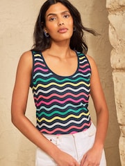 Love & Roses Navy Rainbow Wavy Stripe Scoop Neck Jersey Vest - Image 4 of 4