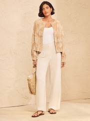 Love & Roses Beige Linen Look Floral Cornelli Embroidered Jacket - Image 4 of 5