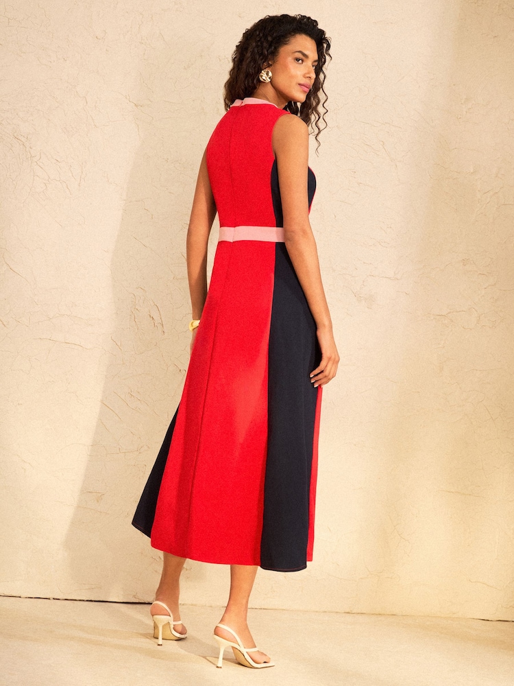 Love & Roses Red Petite Tailored Colourblock Sleeveless Fit And Flare Dress - Image 5 of 5