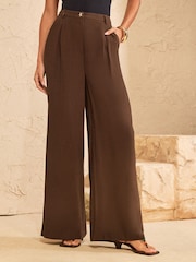 Love & Roses Linen Look Gold Starfish Button Wide Leg Trousers - Bild 1 von 5