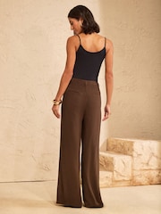 Love & Roses Linen Look Gold Starfish Button Wide Leg Trousers - Bild 4 von 5