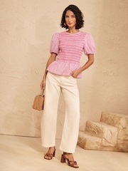Love & Roses Pink Stripe Shirred Top - Image 3 of 4