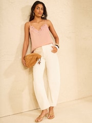 Ροζ - Love & Roses Δαντελένιο Σατέν Φανελάκι με Λαιμόκοψη V και Λεπτομέρειες - Εικόνα 3 από 4