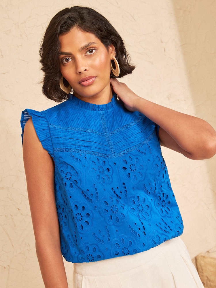 Love & Roses Cobalt Blue Broderie Shell Top - Image 1 of 4