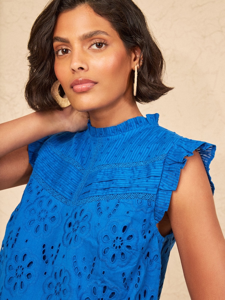 Love & Roses Cobalt Blue Broderie Shell Top - Image 2 of 4