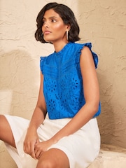 Love & Roses Cobalt Blue Broderie Shell Top - Image 4 of 4