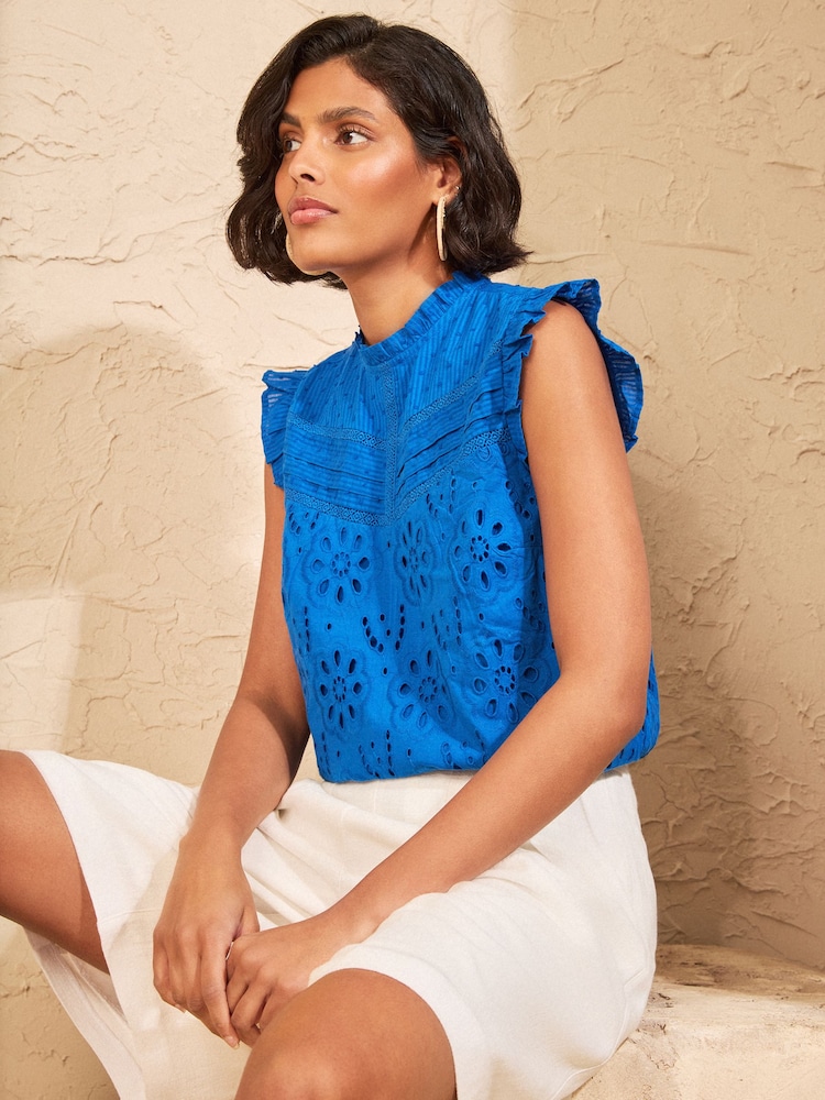 Love & Roses Cobalt Blue Broderie Shell Top - Image 4 of 4