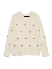 VERO MODA Cream Heart Detail Knitted Jumper - Image 5 of 5