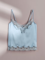 AIYLA Blue Swiss Designed Embroidered Silk Camisole - Bild 8 von 11