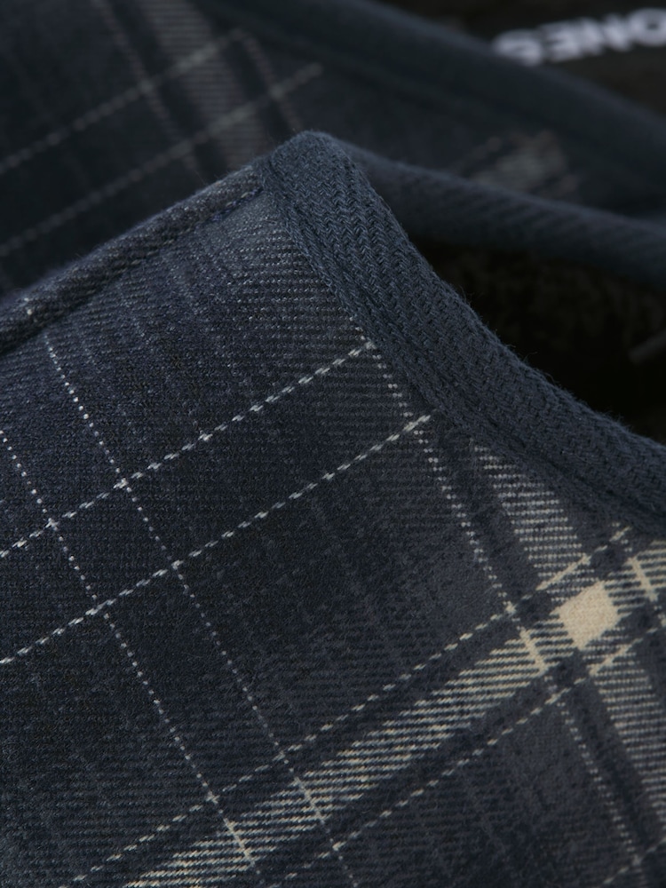 JACK & JONES Blue Check Fleece Lined Mule Slippers - Image 7 of 7