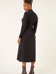 Roman Black Ribbed Knit High Neck Midi Dress - Image 3 of 5
