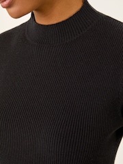 Roman Black Ribbed Knit High Neck Midi Dress - Image 5 of 5