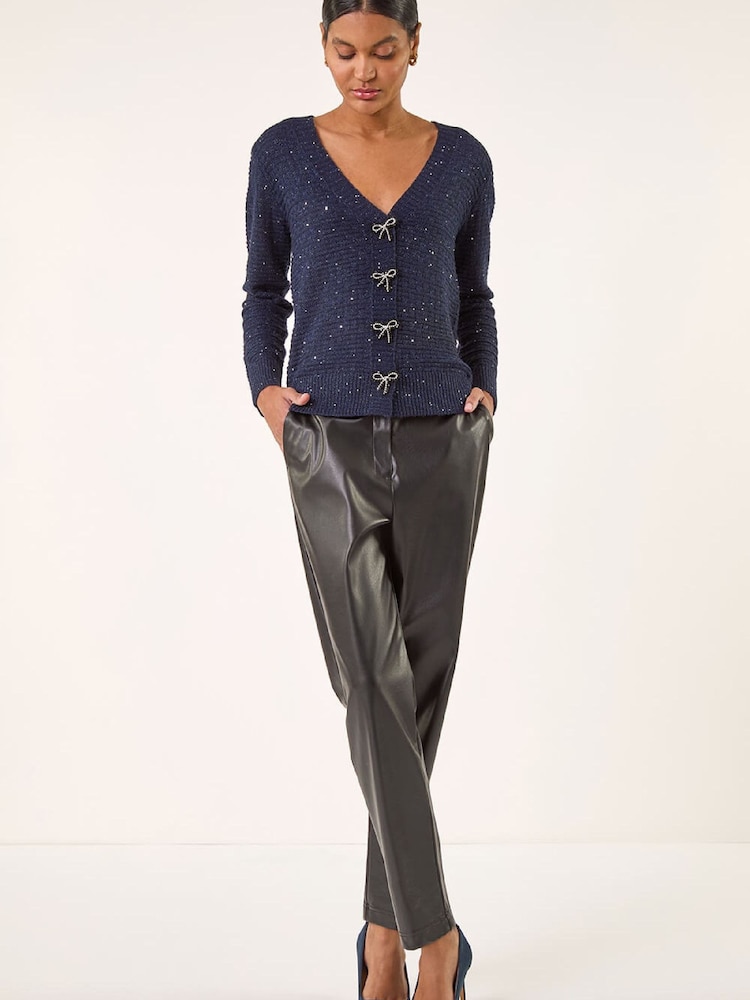 Roman Blue Bow Embellished Sequin Knit Cardigan - Image 2 of 5 Roman Blue Bow Embellished Sequin Knit Cardigan - Image 2 of 5