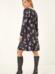 Roman Black Lace Collar Floral Print Midi Dress - Image 5 of 5