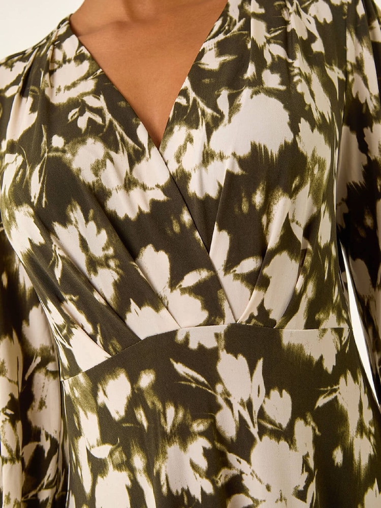 Roman Green Abstract Floral Midi Dress - Image 5 of 5 Roman Green Abstract Floral Midi Dress - Image 5 of 5