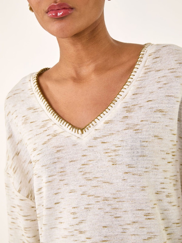 Roman Green Contrast Stitch V-Neck Tunic Top - Image 6 of 6