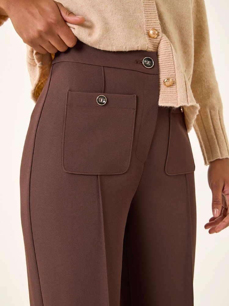 بني - Roman Pocket Button Smart Trousers - صورة 5 من 5 بني - Roman Pocket Button Smart Trousers - صورة 5 من 5