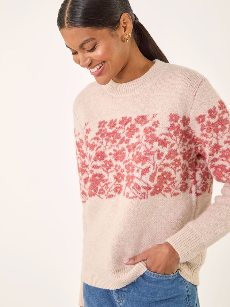 Roman Natural Soft Touch Floral Knit Jumper - Image 1 of 5 Roman Natural Soft Touch Floral Knit Jumper - Image 1 of 5