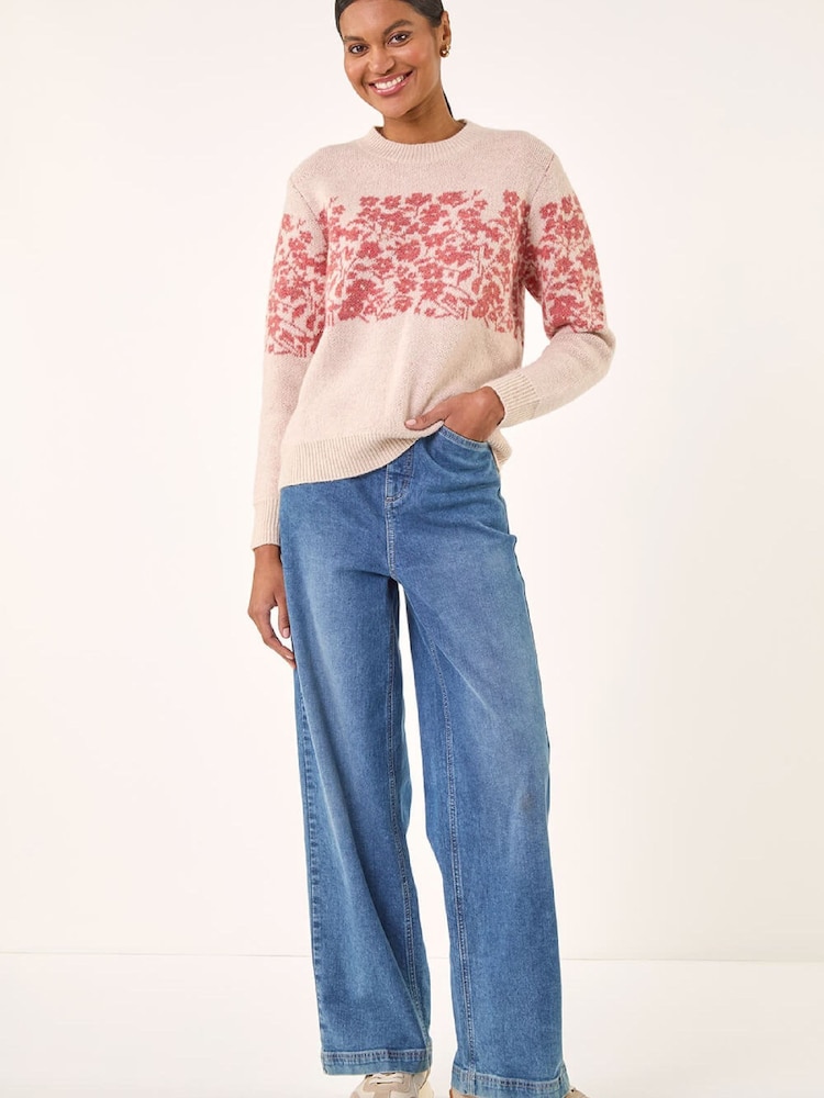 Roman Natural Soft Touch Floral Knit Jumper - Image 2 of 5 Roman Natural Soft Touch Floral Knit Jumper - Image 2 of 5