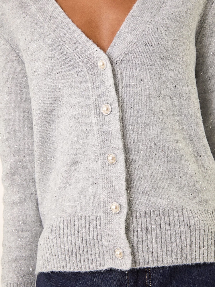 Roman Grey Sequin V-Neck Buttoned Cardigan - Image 5 of 5 Roman Grey Sequin V-Neck Buttoned Cardigan - Image 5 of 5