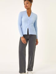 Roman Blue Cable Split Detail Rib Jumper - Image 2 of 5
