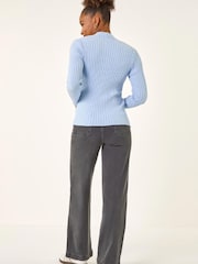 Roman Blue Cable Split Detail Rib Jumper - Image 3 of 5