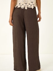 Roman Brown Textured Elastic Waist Trousers - Image 3 of 5