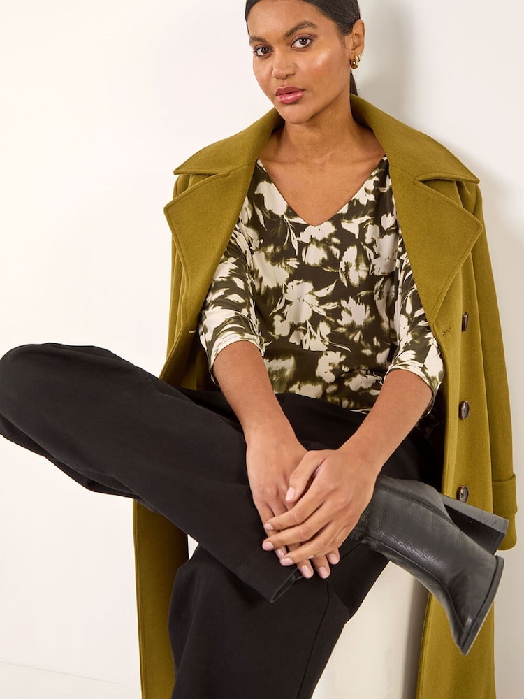 Roman Green Floral Print Bubble Hem Shirt - Image 1 of 5 Roman Green Floral Print Bubble Hem Shirt - Image 1 of 5