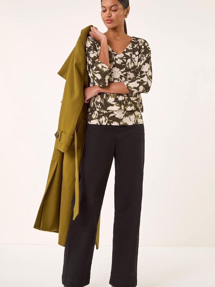 Roman Green Floral Print Bubble Hem Shirt - Image 2 of 5 Roman Green Floral Print Bubble Hem Shirt - Image 2 of 5