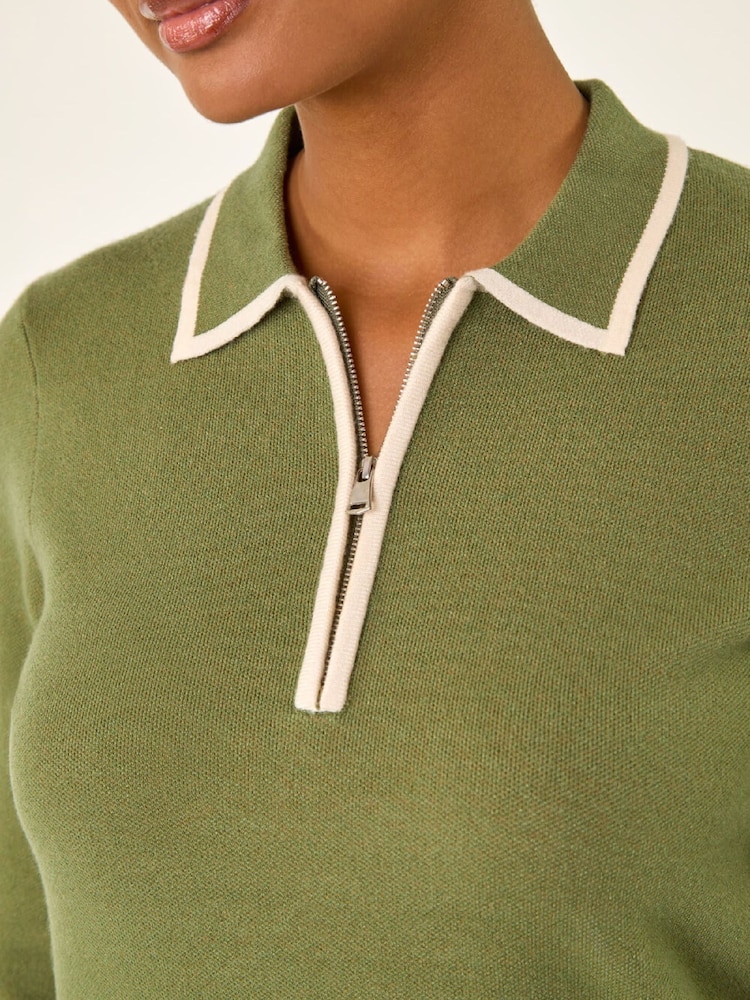 Roman Green Contrast Zip Collared Knit Dress - Image 5 of 5 Roman Green Contrast Zip Collared Knit Dress - Image 5 of 5