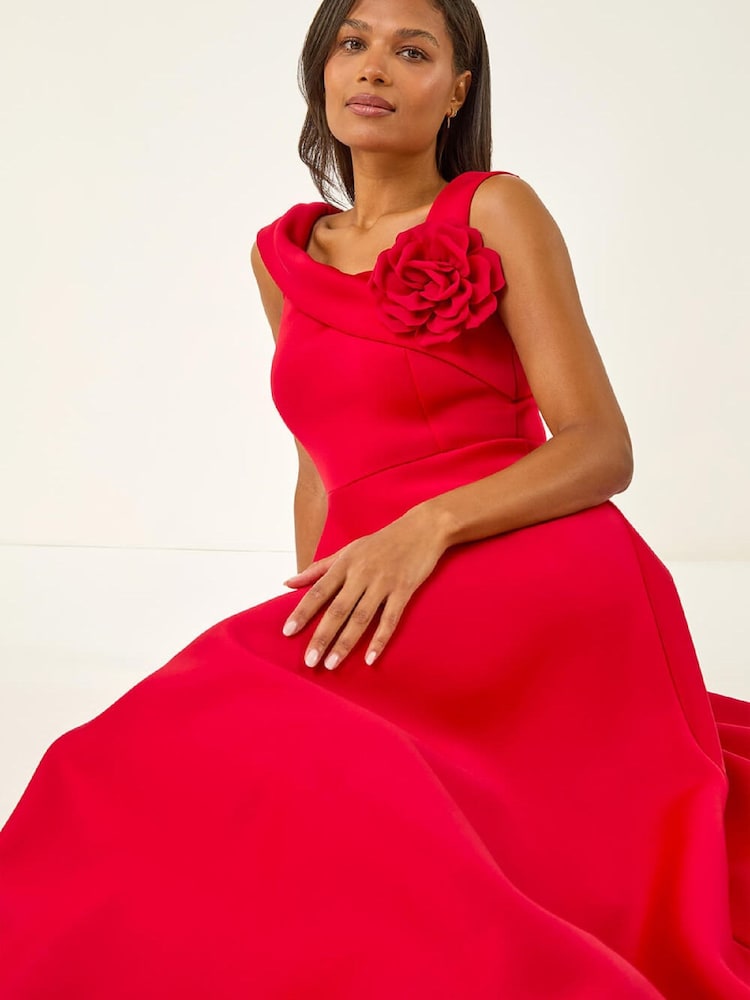 Roman Red Corsage Premium Stretch Midi Dress - Image 1 of 5