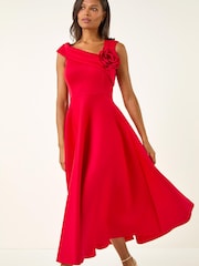 Roman Red Corsage Premium Stretch Midi Dress - Image 4 of 5