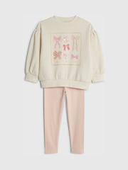 River Island Cream Bow Sweatshirt & Leggings Set - Image 3 of 4