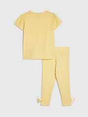 River Island Yellow Branded Bow T-Shirt & Legging Set - Image 2 of 5
