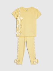 River Island Yellow Branded Bow T-Shirt & Legging Set - Image 3 of 5