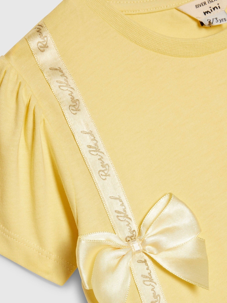 River Island Yellow Branded Bow T-Shirt & Legging Set - Image 5 of 5 River Island Yellow Branded Bow T-Shirt & Legging Set - Image 5 of 5