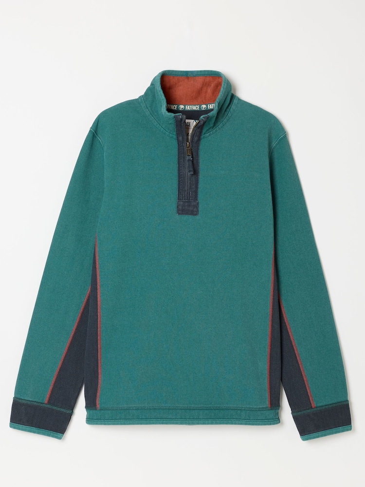 FatFace Airlie Teal Green 100% Cotton Quarter Zip Sweatshirt - Image 1 of 1