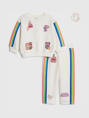 River Island Cream Badged Hoody and Wide Leg Trackset - Image 1 of 4