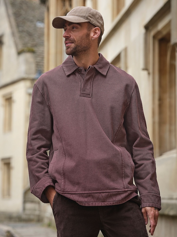 FatFace Airlie Plum Purple Button Neck Sweat Top - Image 1 of 7 FatFace Airlie Plum Purple Button Neck Sweat Top - Image 1 of 7