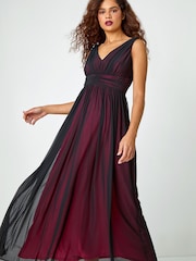 Roman Black Sleeveless Contrast Mesh Maxi Stretch Dress - Image 3 of 5