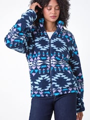 Roman Blue Nordic Print Funnel Neck Fleece - Image 2 of 5