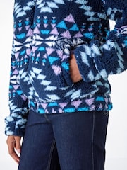 Roman Blue Nordic Print Funnel Neck Fleece - Image 3 of 5