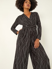 Roman Black Embellished Wide Leg Stretch Jumpsuit - Image 4 of 5