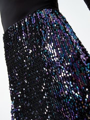 Roman Blue Sequin Embellished Velour Stretch Skirt - Image 4 of 5