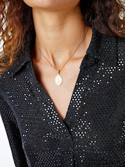 Roman Black Stretch Sequin V-Neck Shirt - Image 2 of 5