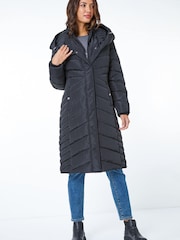 Roman Black Hooded Quilted Coat - Image 1 of 5
