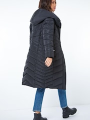 Roman Black Hooded Quilted Coat - Image 2 of 5