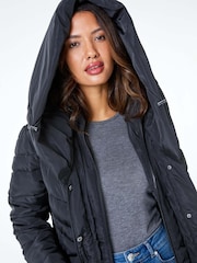 Roman Black Hooded Quilted Coat - Image 3 of 5