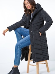 Roman Black Hooded Quilted Coat - Image 5 of 5